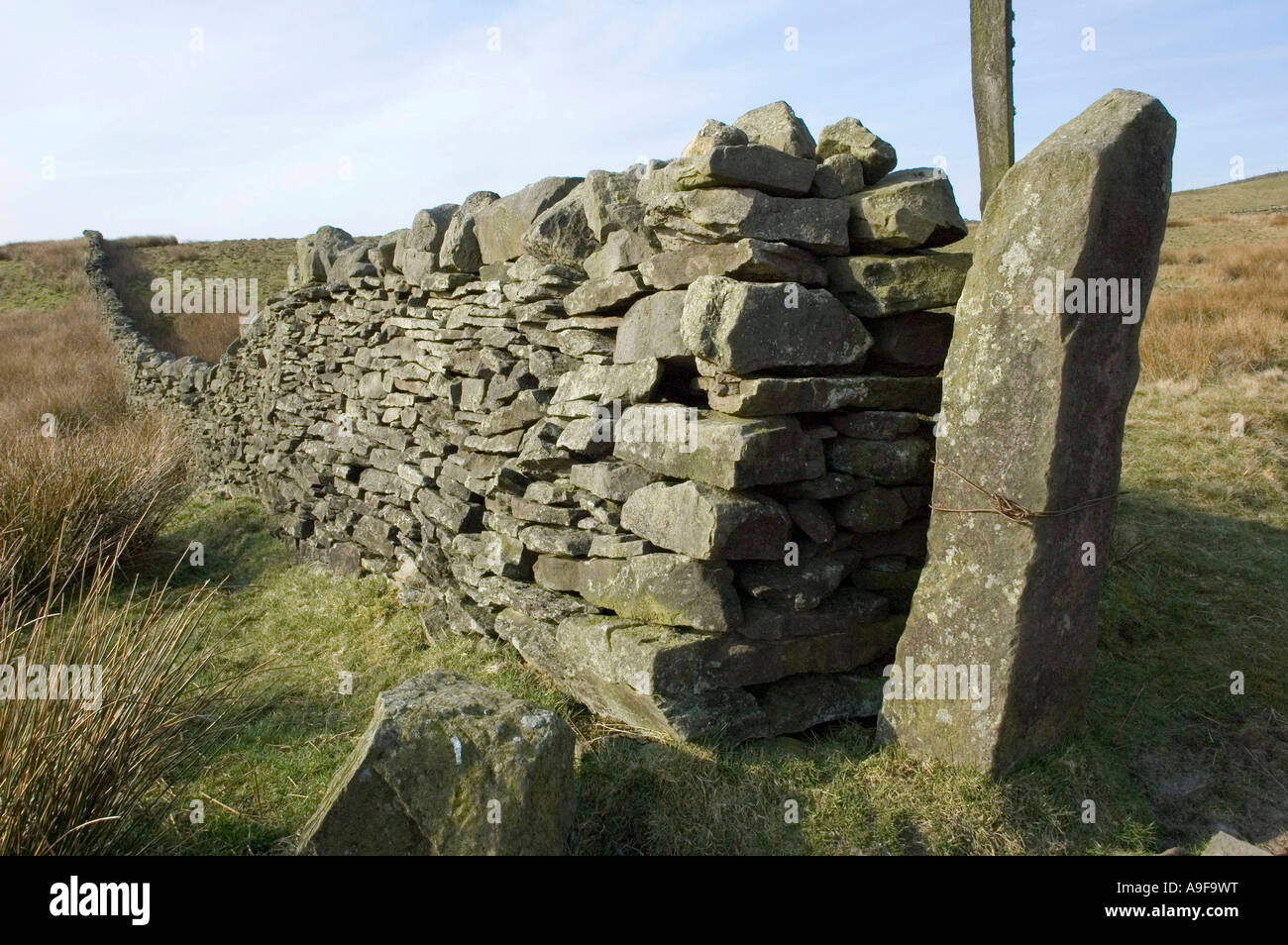 Gatepost on a bridleway near Pen Hill North Yorkshire Dales National Park Stock Photo