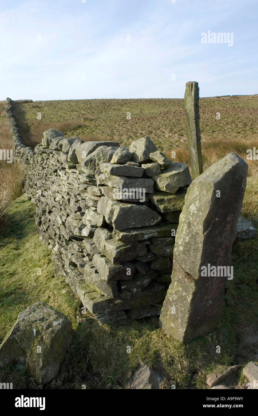 Gatepost on a bridleway near Pen Hill North Yorkshire Dales National Park Stock Photo