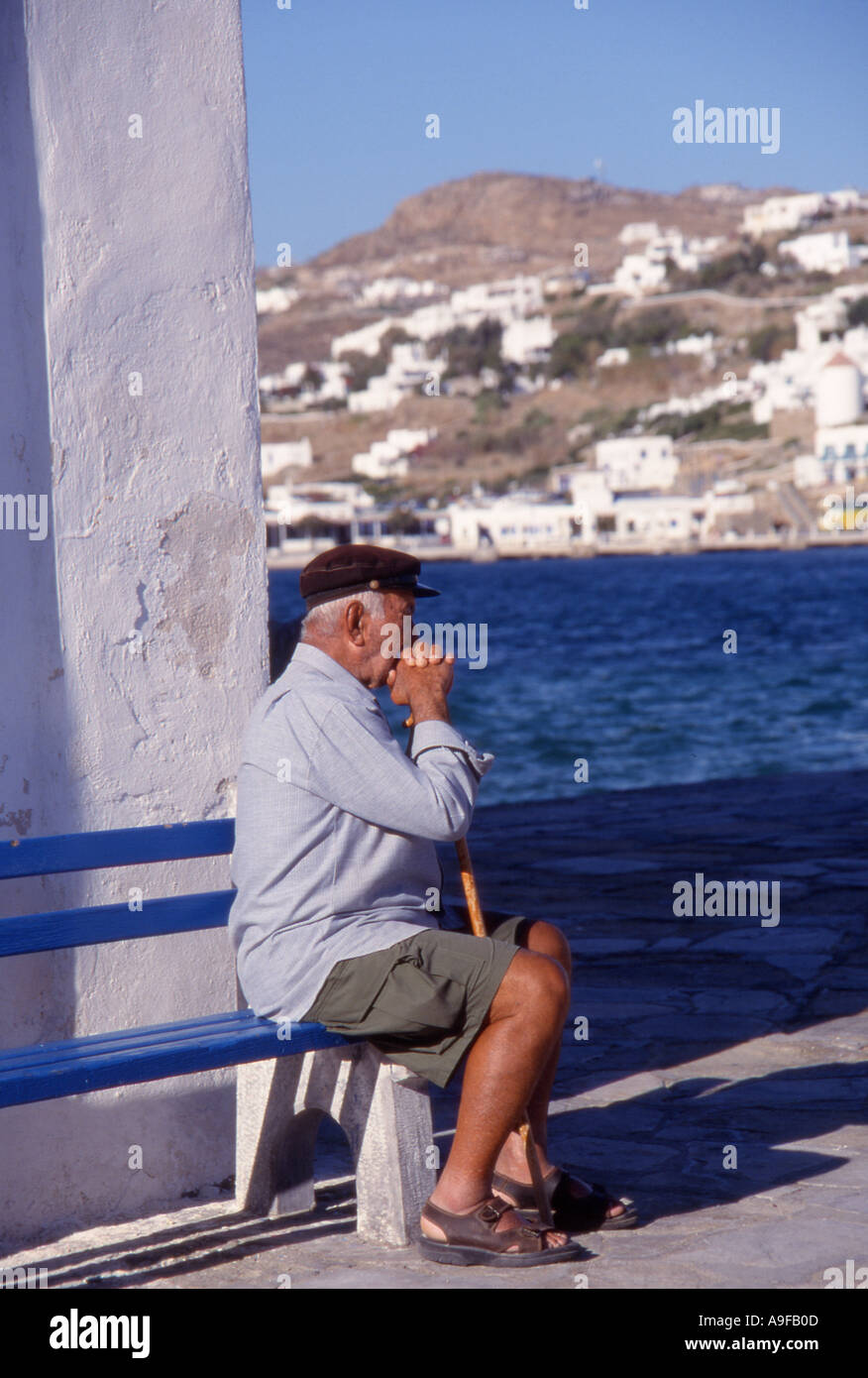 Greece Mykonos Fisherman in Mykonos Town Stock Photo