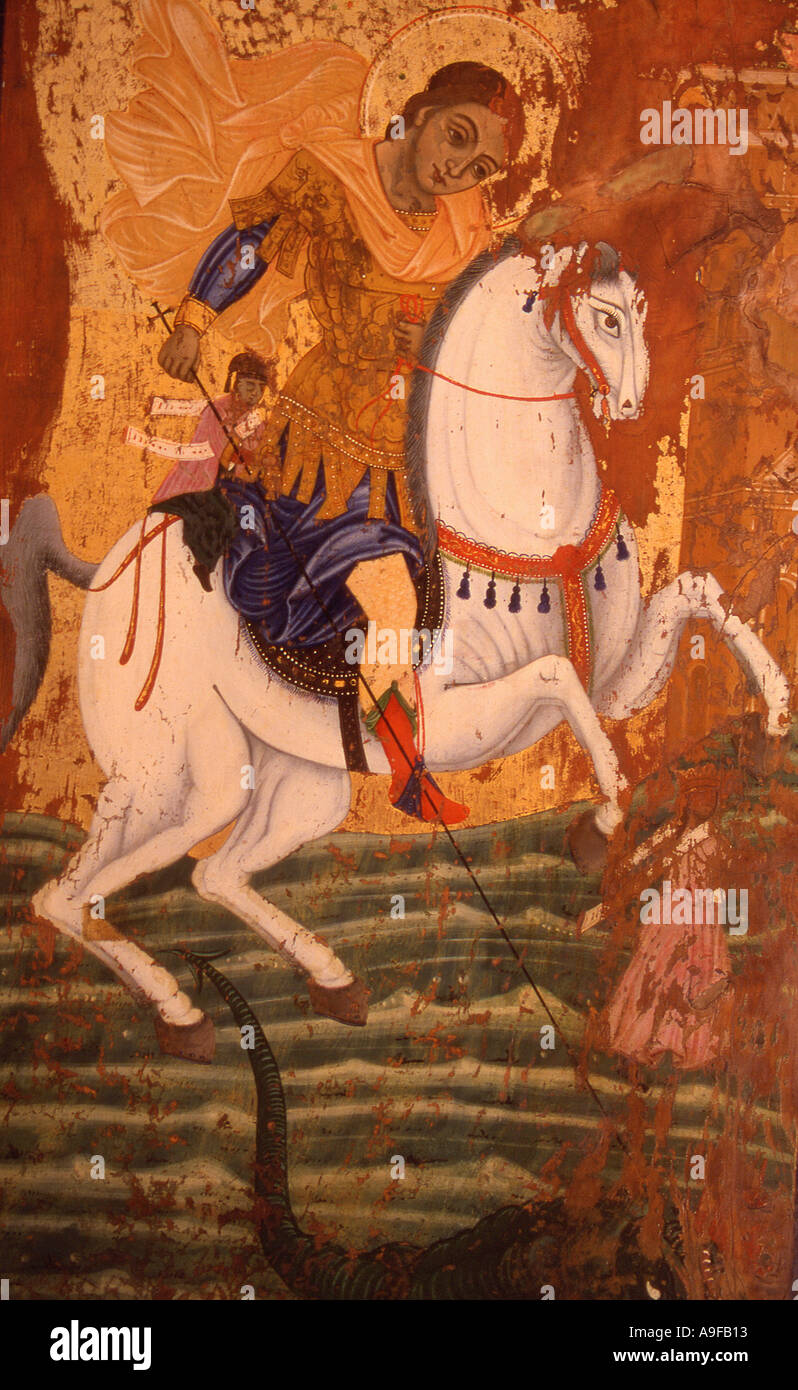 Greece Crete wall painting of Saint in the Greek orthodox