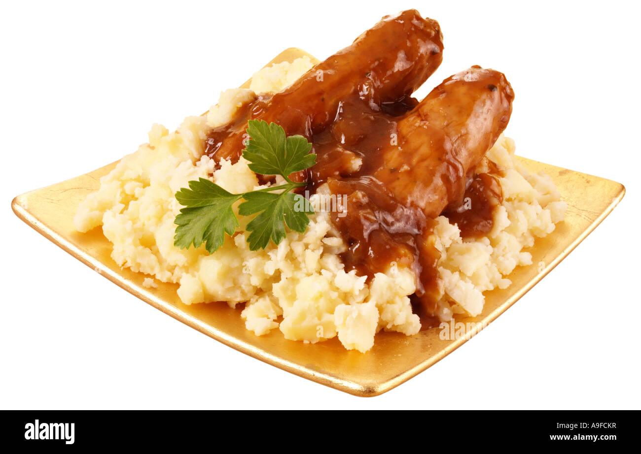 BANGERS AND MASH WITH ONION GRAVY CUT OUT Stock Photo Alamy