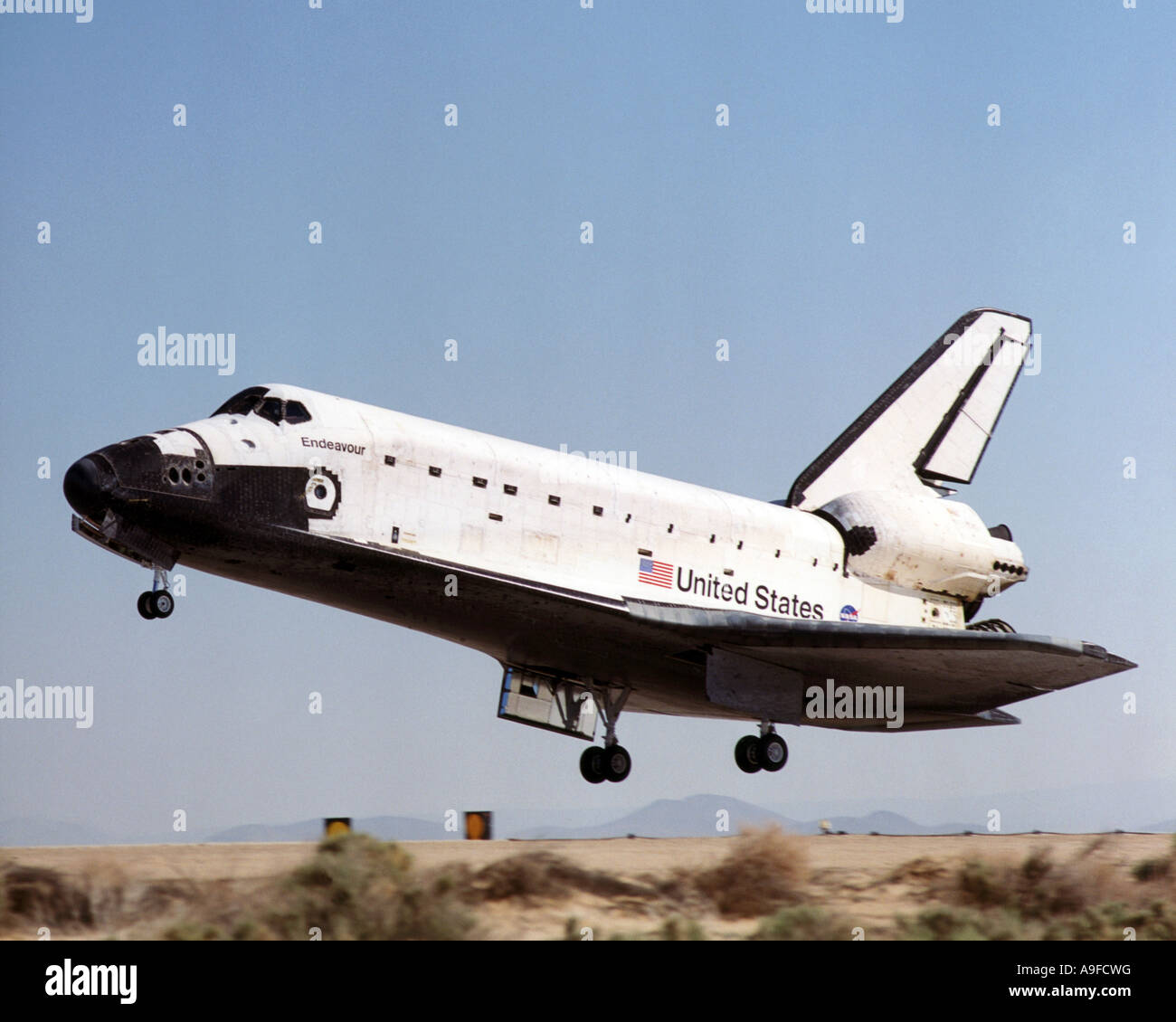 Space Shuttle Endeavour landing at Edwards Air Force Base California Stock Photo