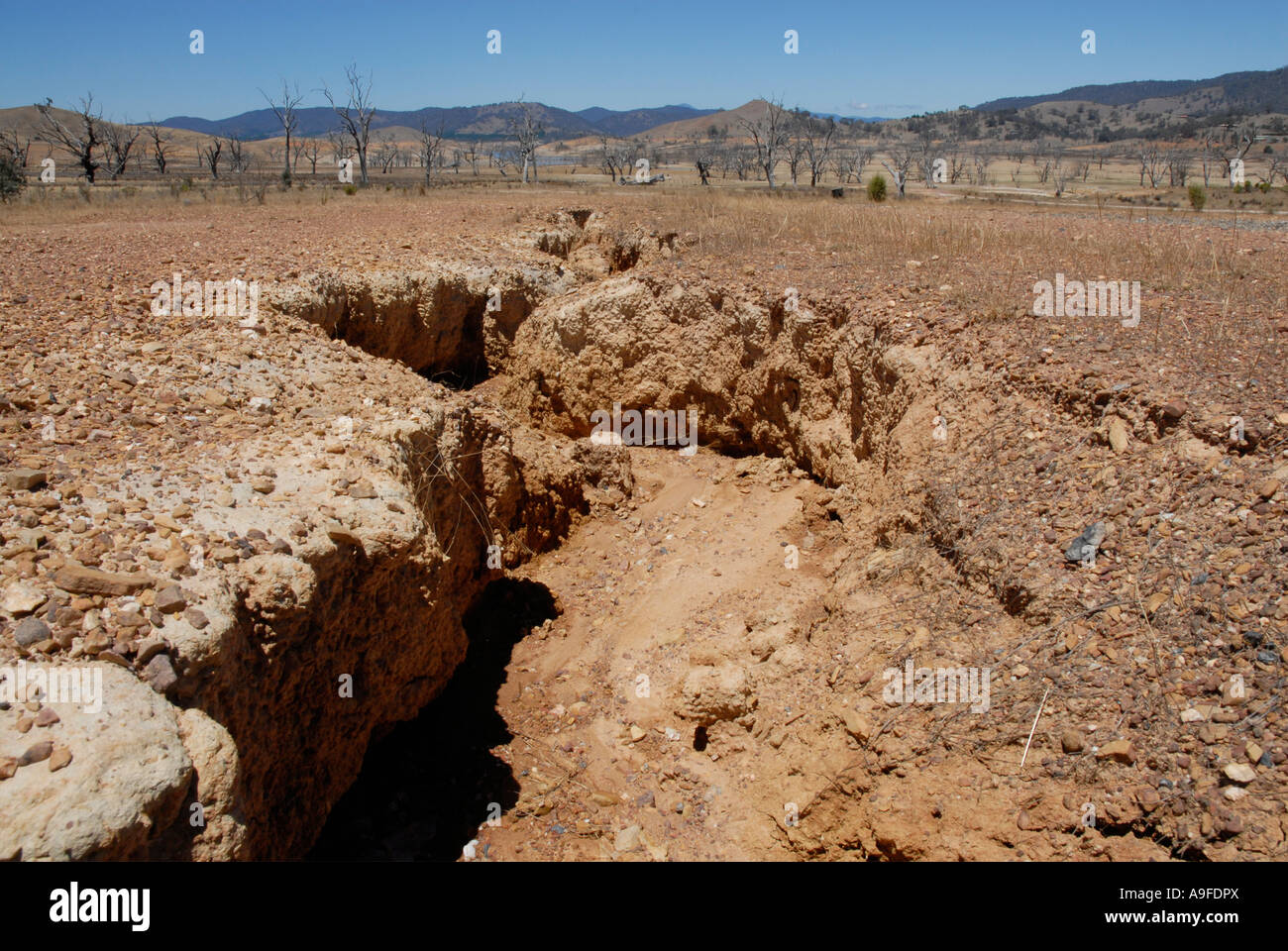 Parched and cracked ravine near Bonnie Doon Victoria Australia Stock ...