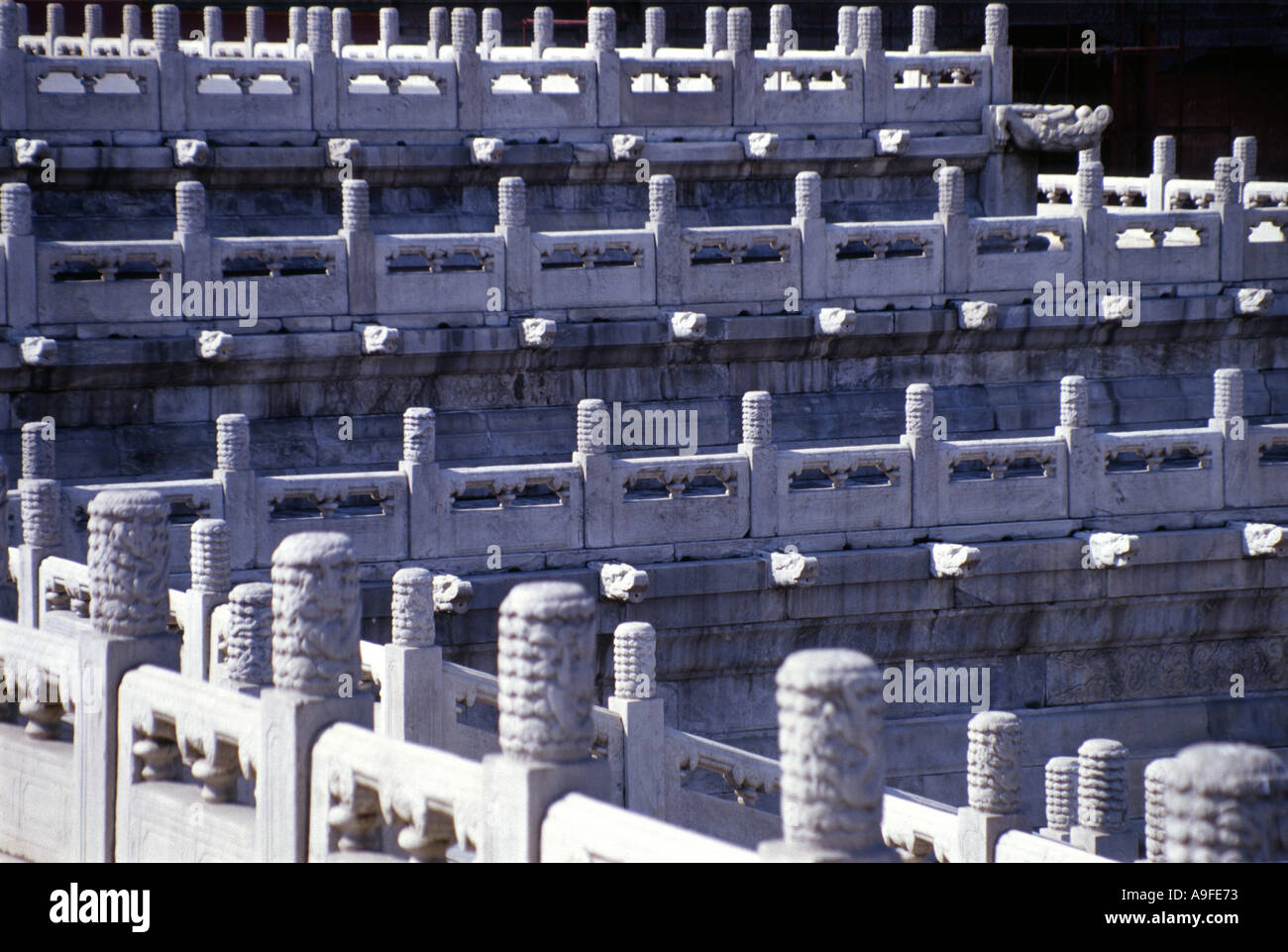 Raining water drainage system and fence in Forbidden City Beijing Stock Photo