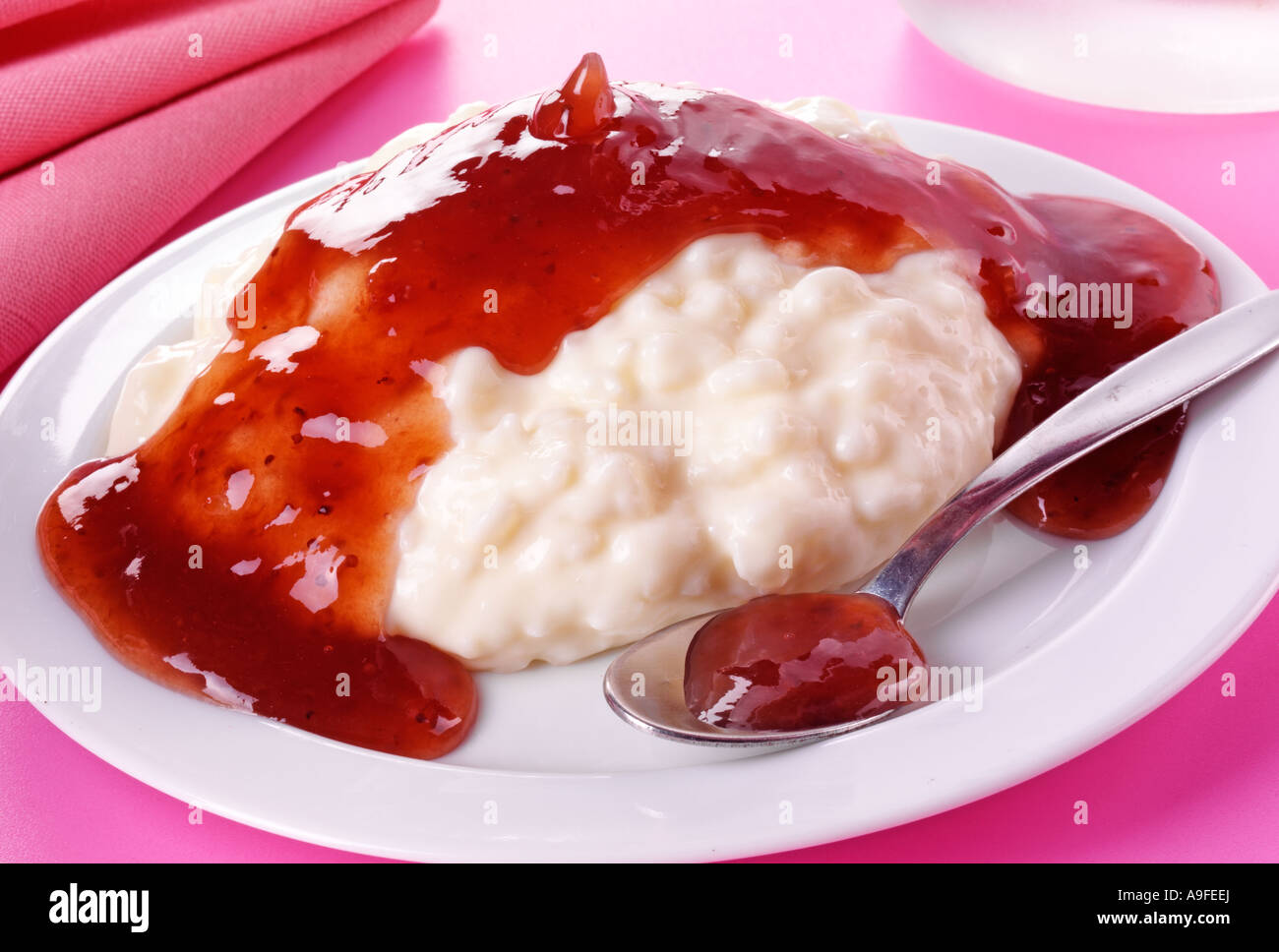 TRADITIONAL RICE PUDDING WITH JAM Stock Photo Alamy