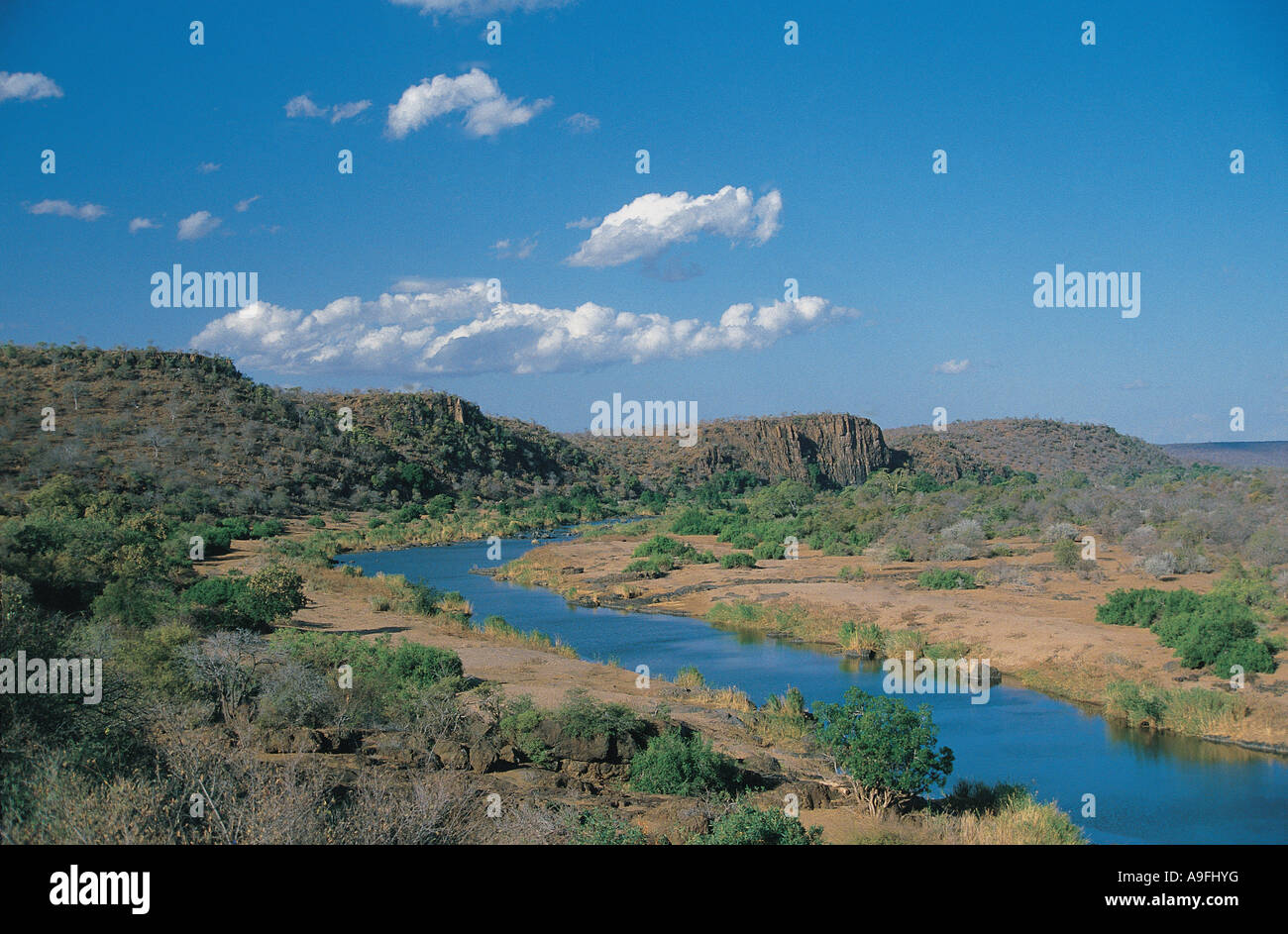 The Sabi river flowing through a landscape in Kruger National Park South Africa Stock Photo