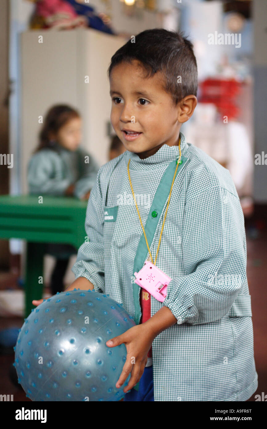 child playing ball in a kindergarten, Boyacá, Colombia, South America Stock Photo Alamy