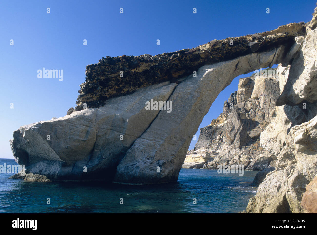 arched cliff near Gerontas, Greece, Milos. Stock Photo