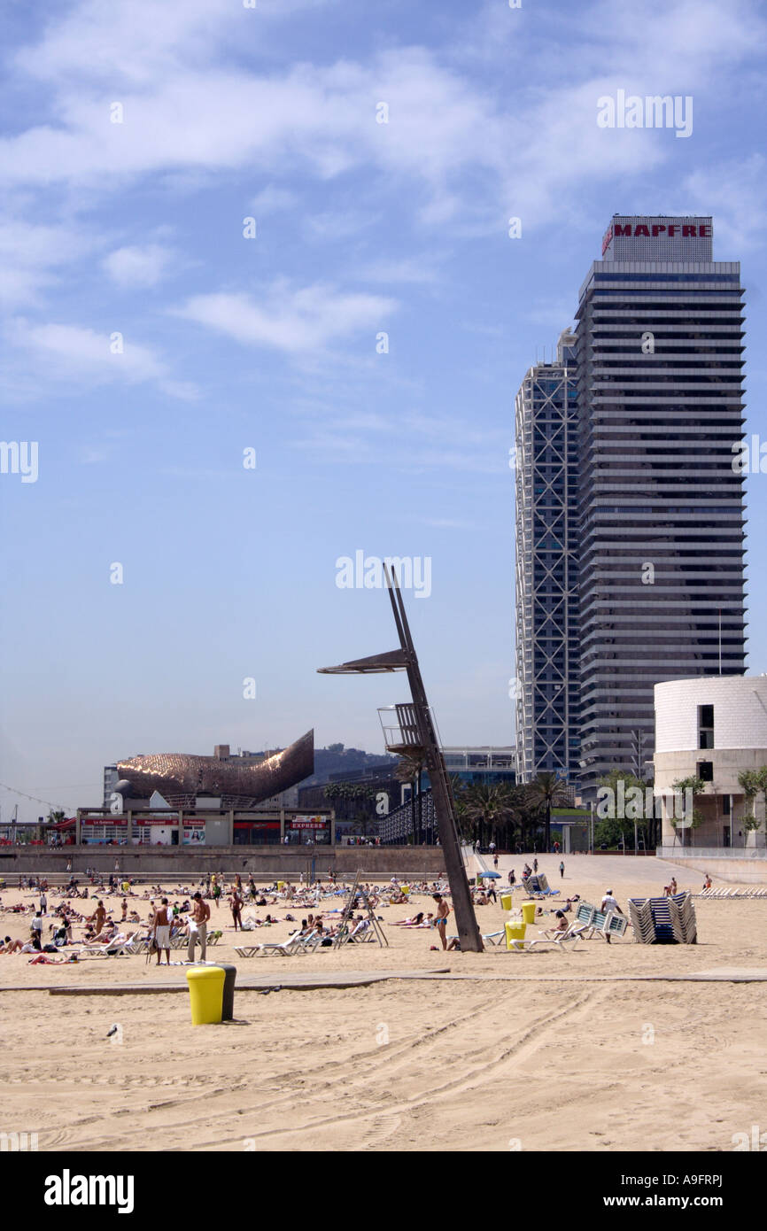 View of Olympic Port and of Nova Icaria Beach Stock Photo