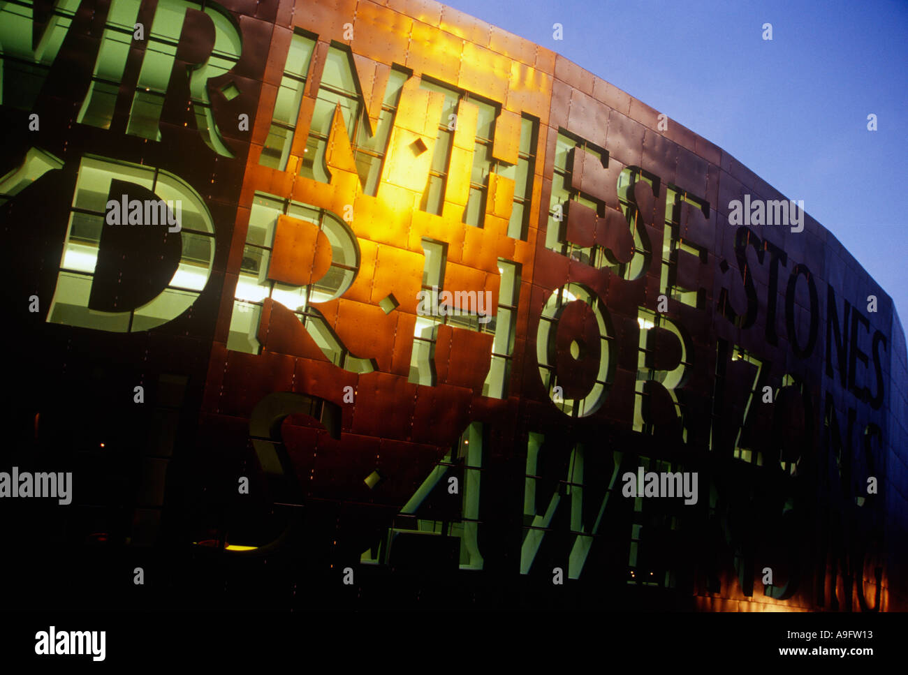 Lettering at Night Wales Millennium Centre Cardiff Bay South Wales ...