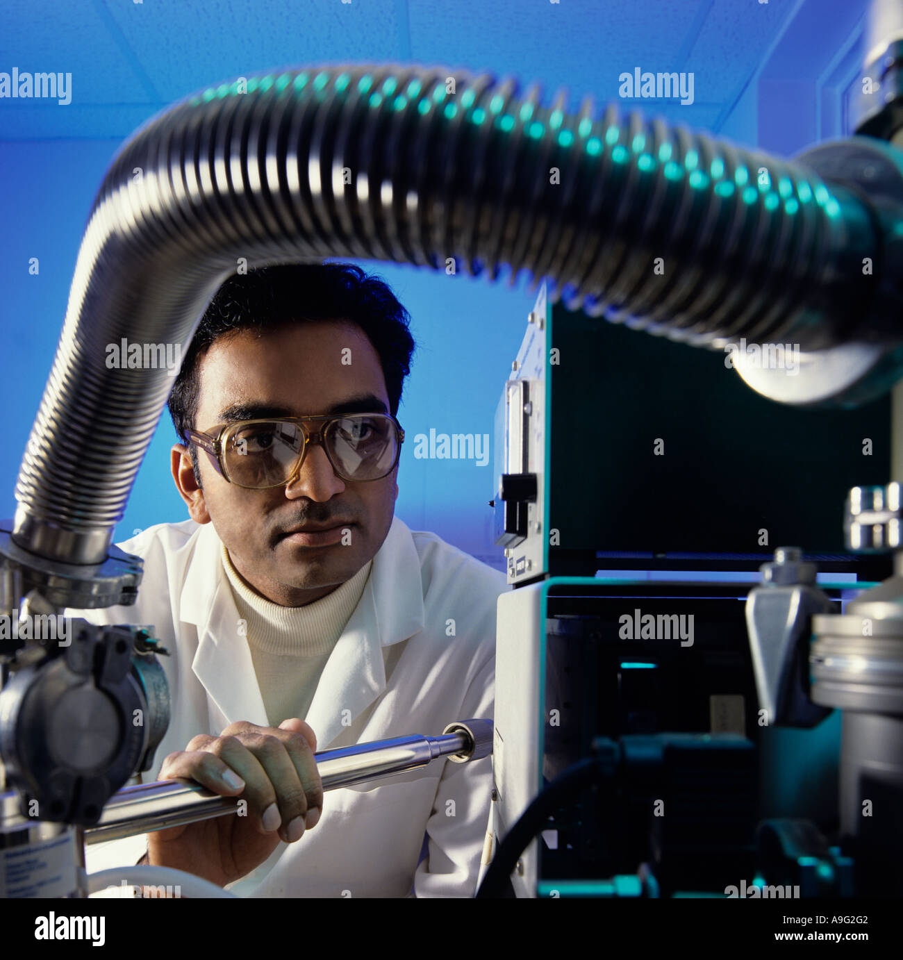 Laboratory chemical analysis.  Absorption Spectrometer used by Indian scientist in the production of polymers Stock Photo