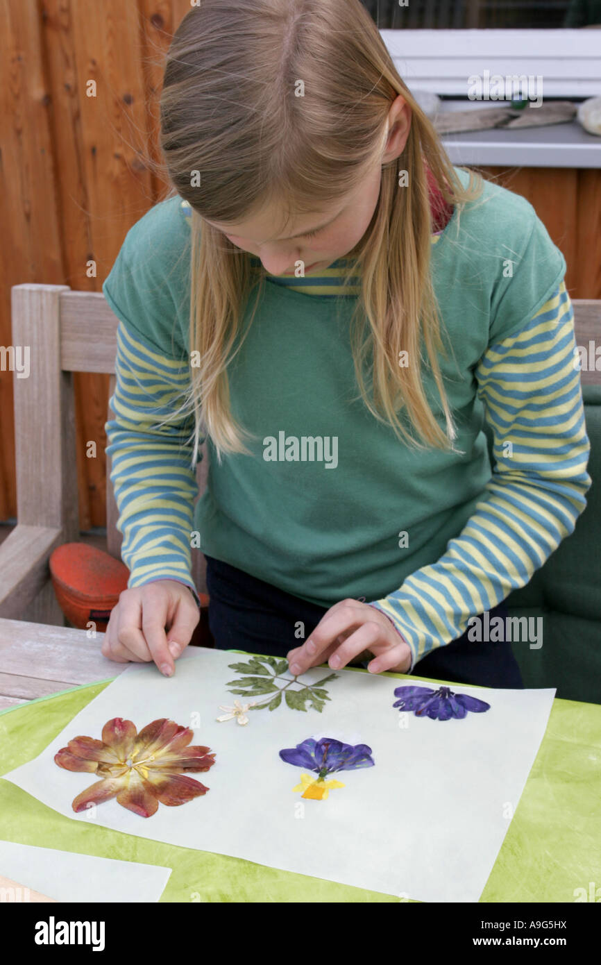 child doing blossom picture handicrafts Stock Photo