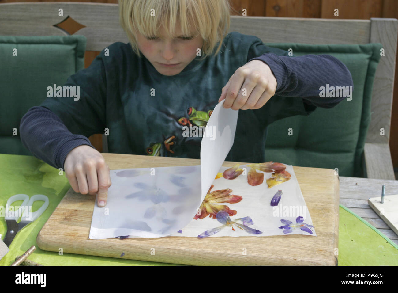 child doing blossom picture handicrafts Stock Photo