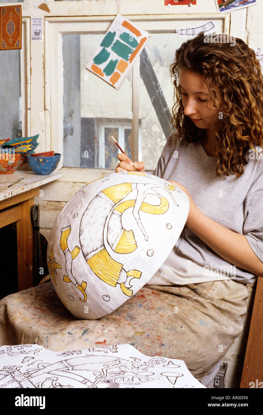 Colourful papier mache bowls made by Gerry Copp Stock Photo - Alamy