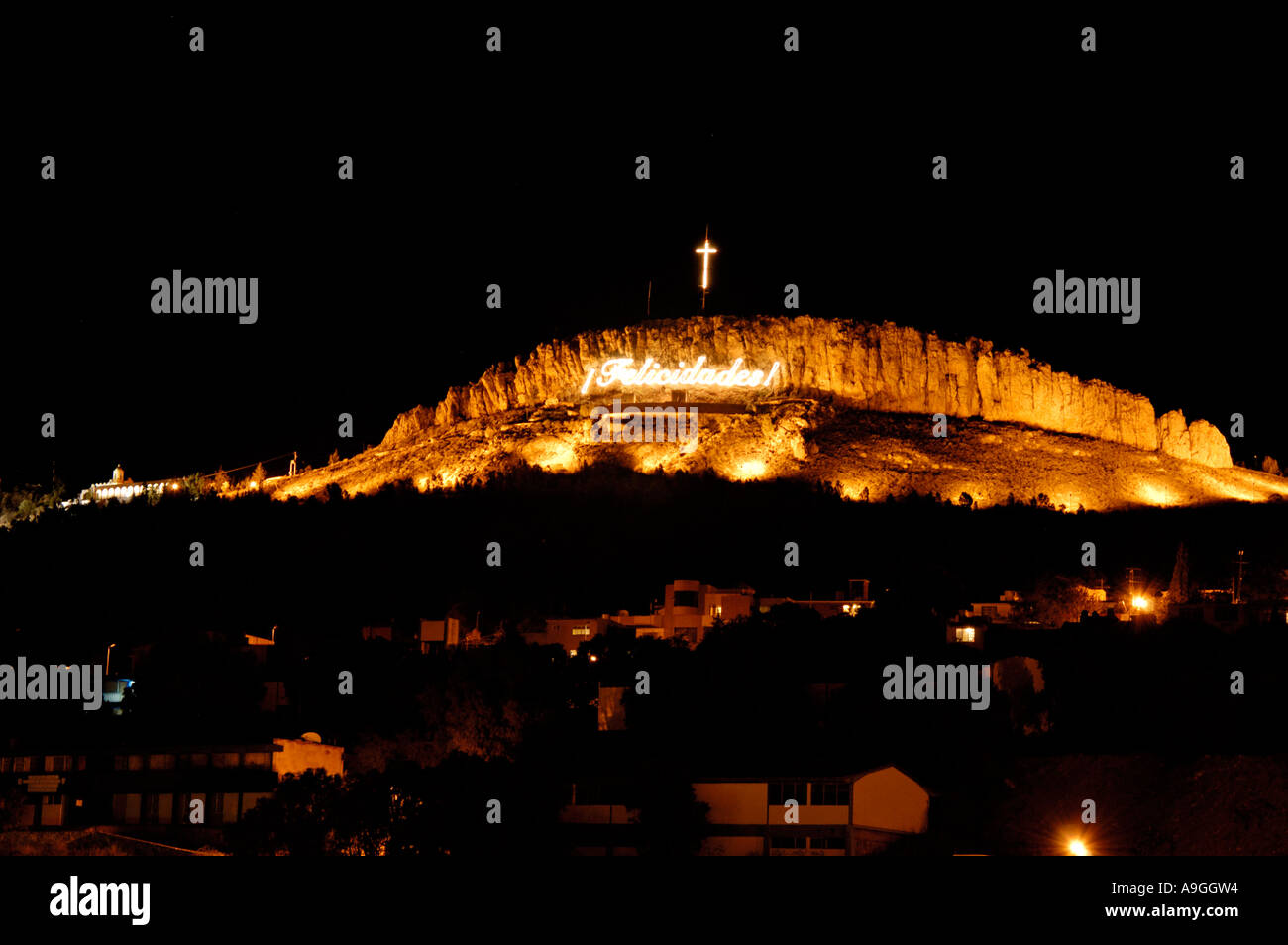 Night time photograph of illuminated Cerro