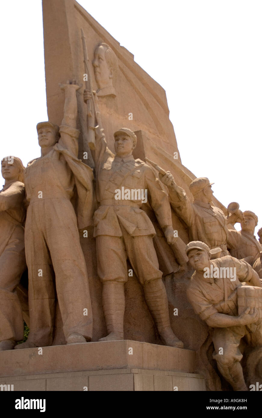 Tiananmen Square sculptures of workers peasants and soldiers in front of Mao Zedong Memorial Hall, Beijing Stock Photo