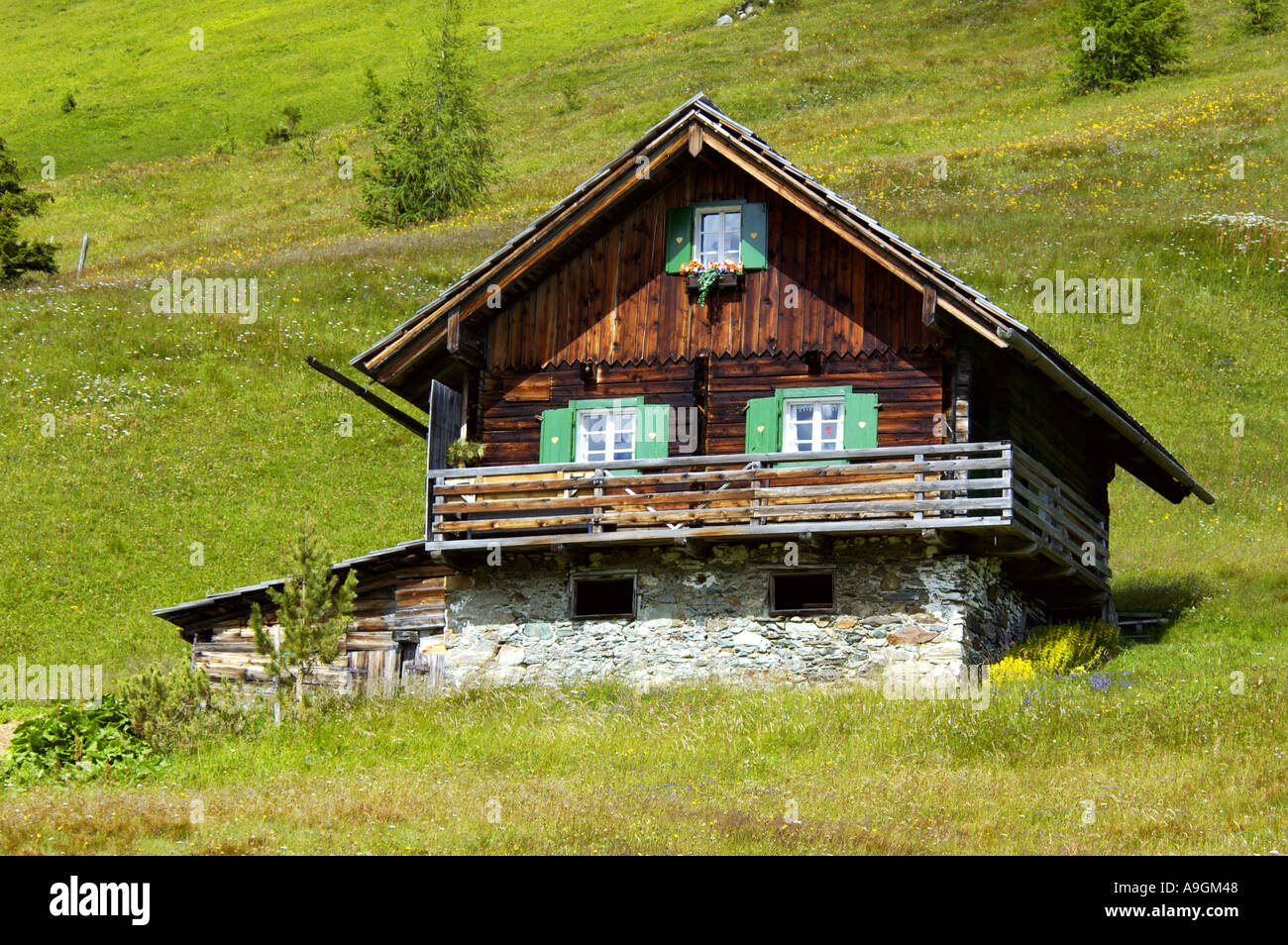 alpine hut, old farm house built in traditional style, Austria, NP Hohe ...