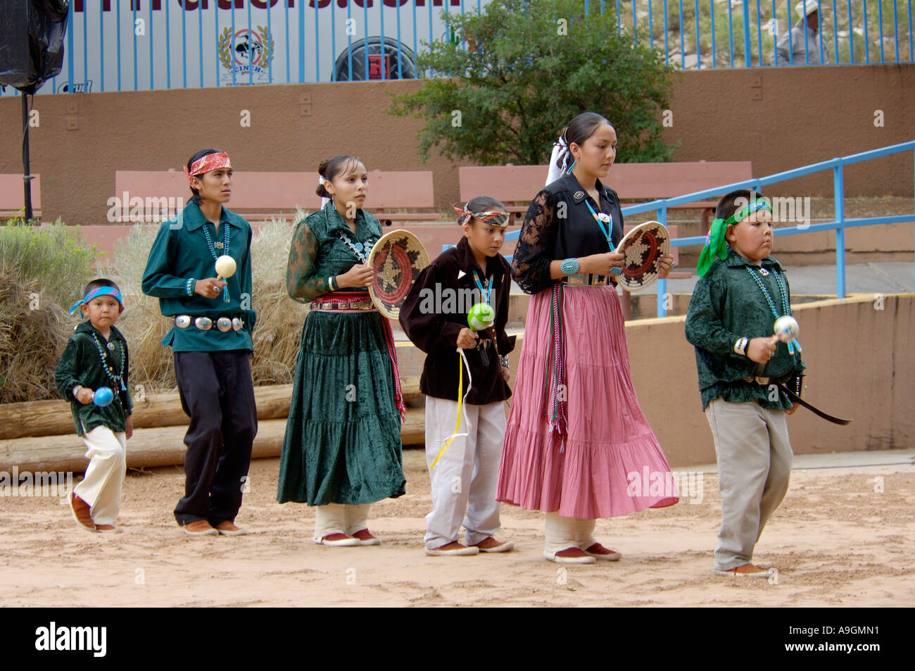 Navajo Blue Eagle Dancers performing the Basket Dance at the Stock