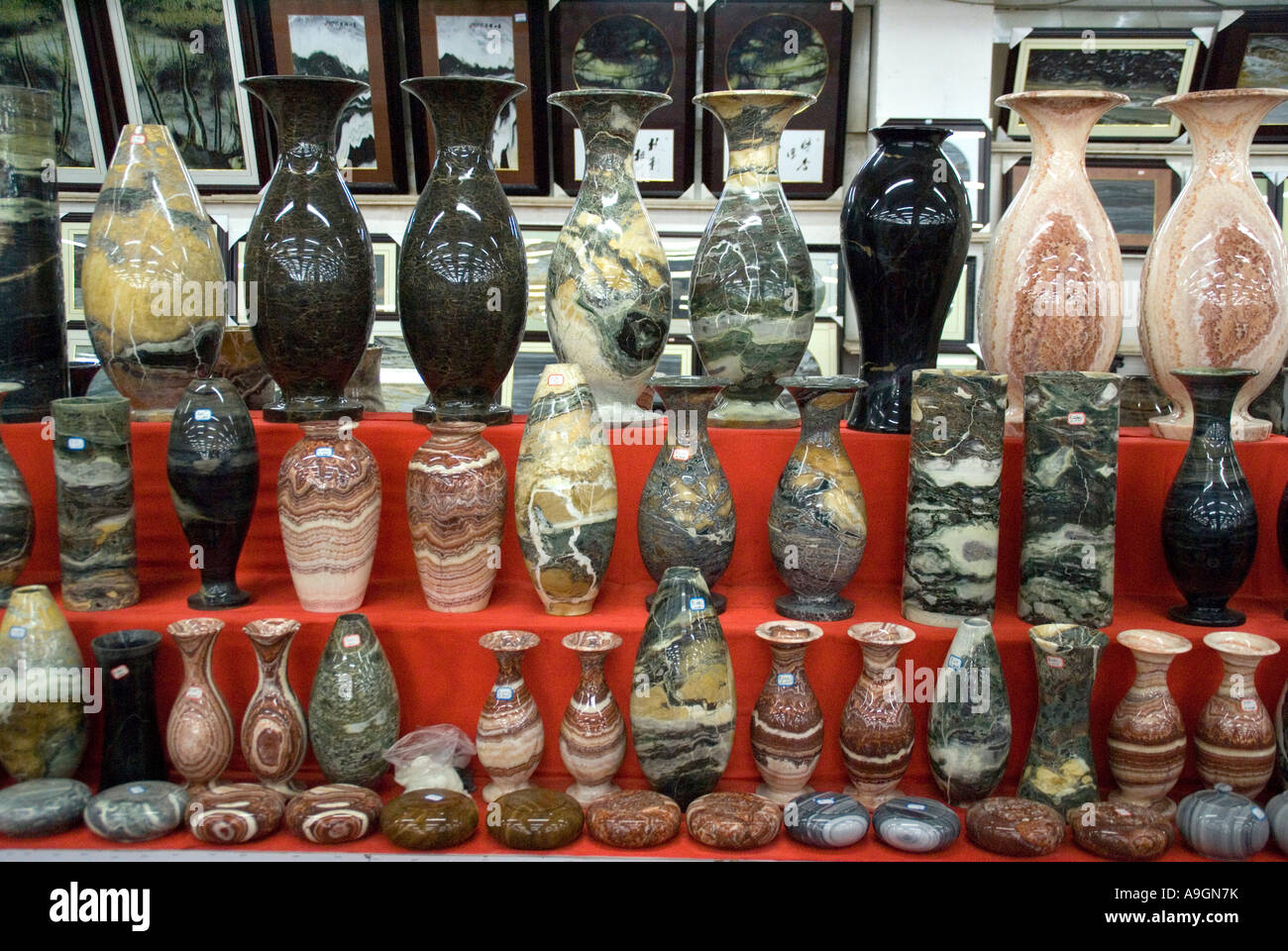 Dali marble vases in shop in Dali, Yunnan province, China Stock Photo
