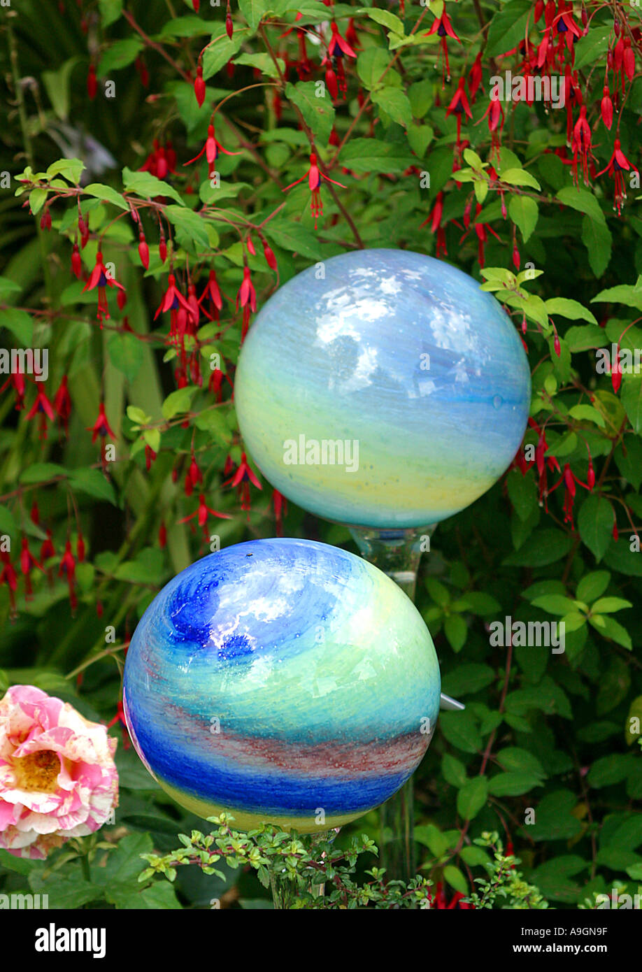 garden decoration, glass spheres Stock Photo Alamy