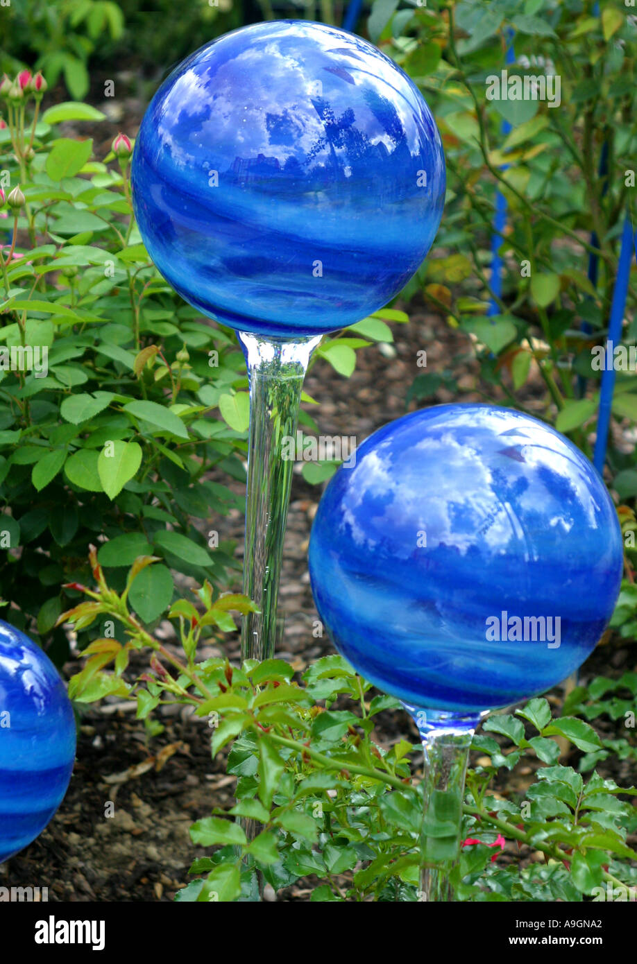 garden decoration, glass spheres Stock Photo Alamy