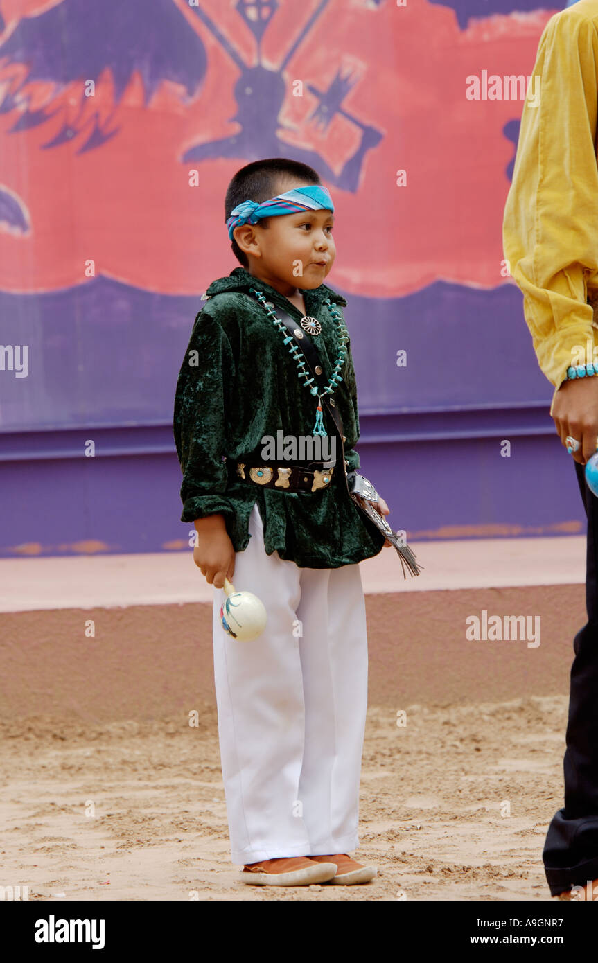 Young Navajo Blue Eagle Dancer performing at the Intertribal Ceremonial
