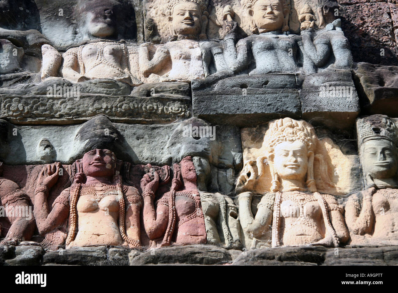 Stone Faces Statues Angkor Thom Cambodia Stock Photo Alamy