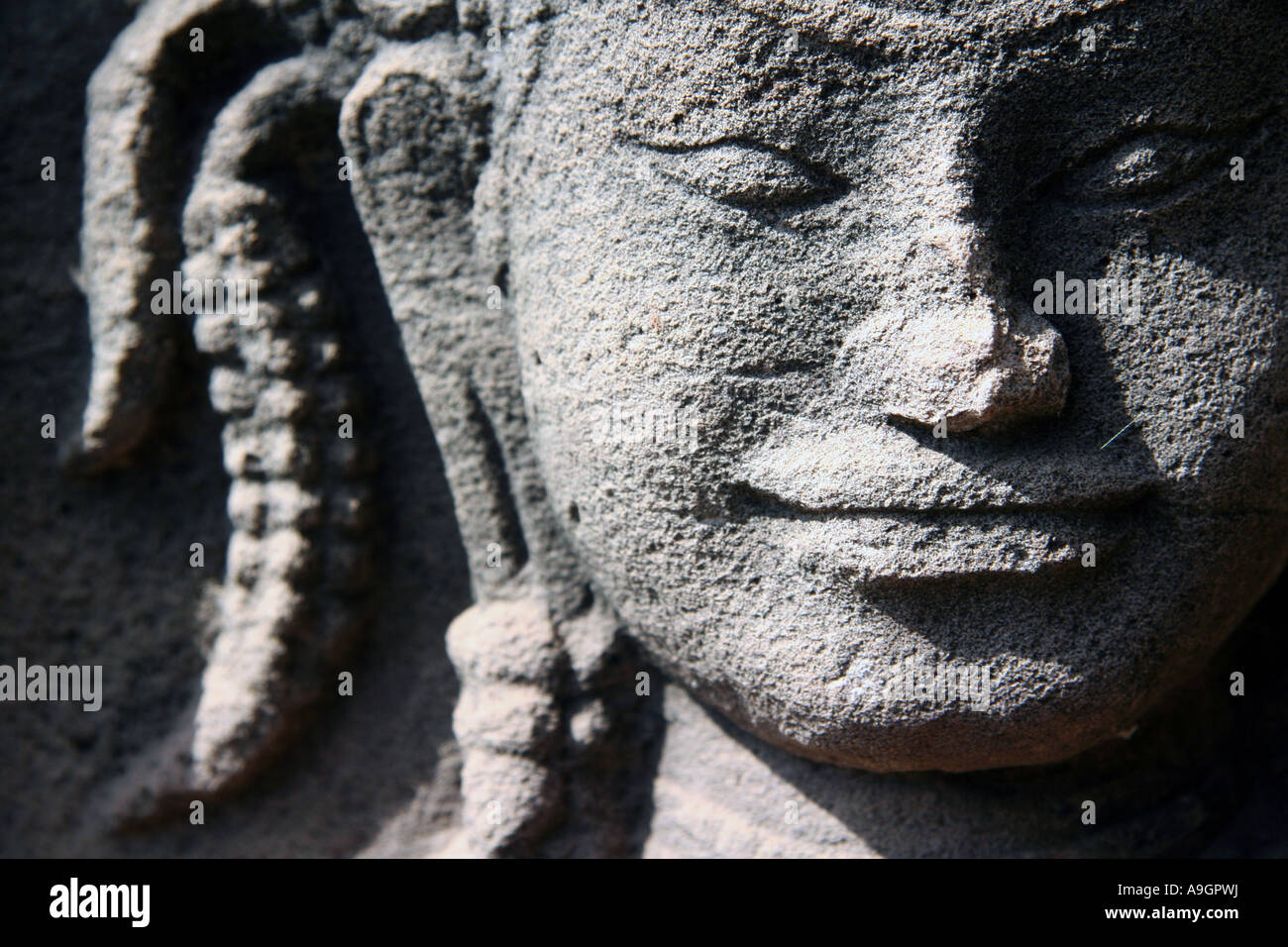 Stone Faces Statues Angkor Thom Cambodia Stock Photo Alamy