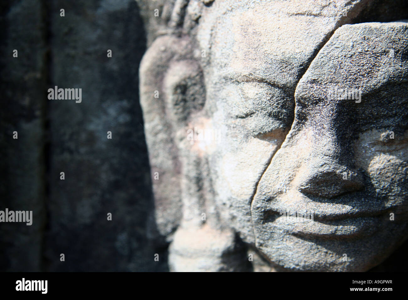 Stone Faces Statues Angkor Thom Cambodia Stock Photo