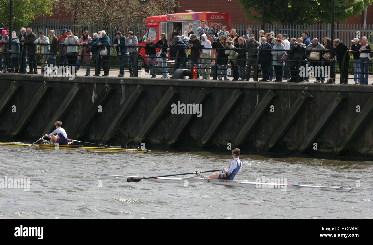 Two Cities Boat Race The University of Manchester and The University of Salford held at Salford Quays May 8 2005 UK Stock Photo