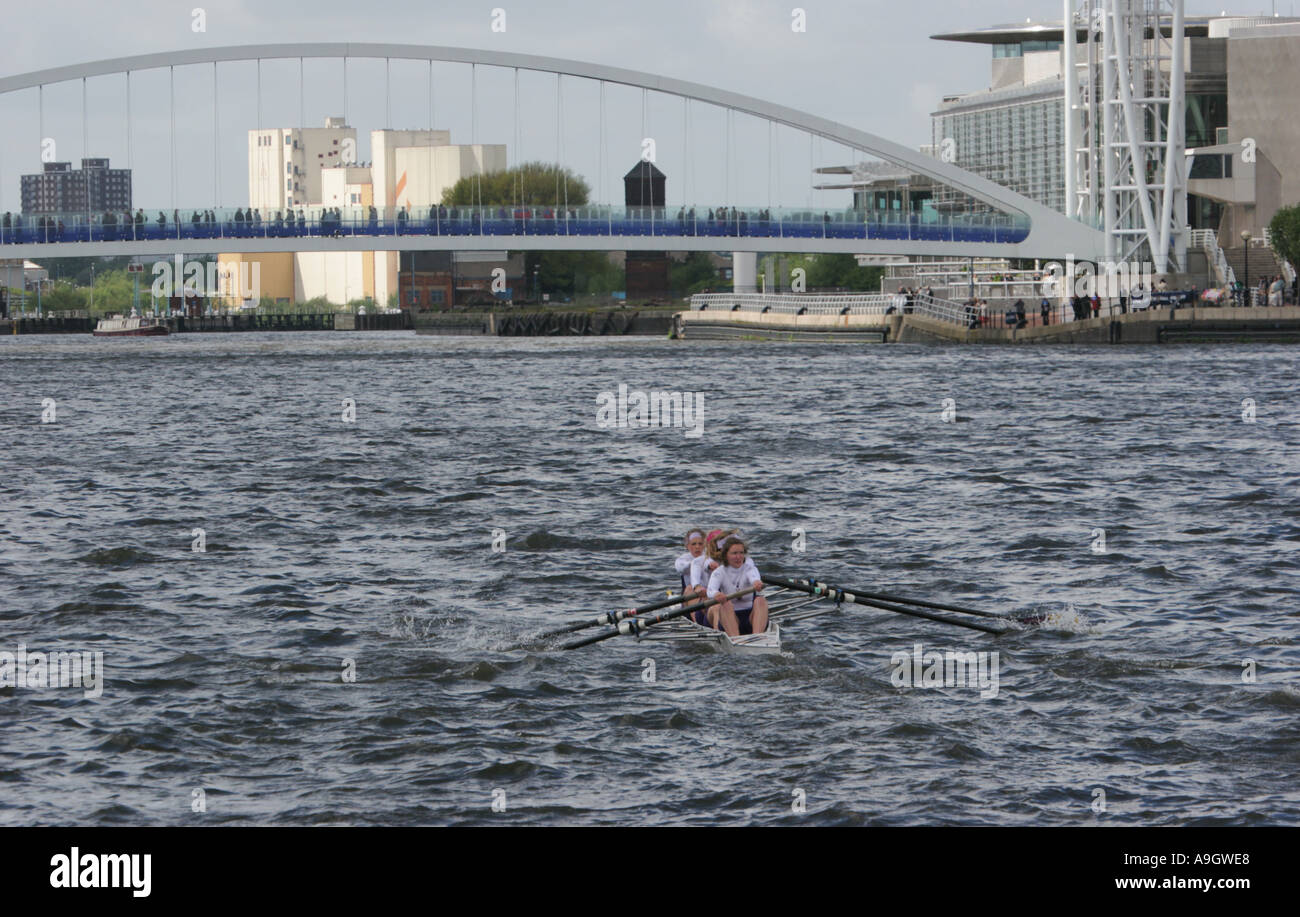 Two Cities Boat Race The University of Manchester and The University of Salford held at Salford Quays May 8 2005 UK Stock Photo