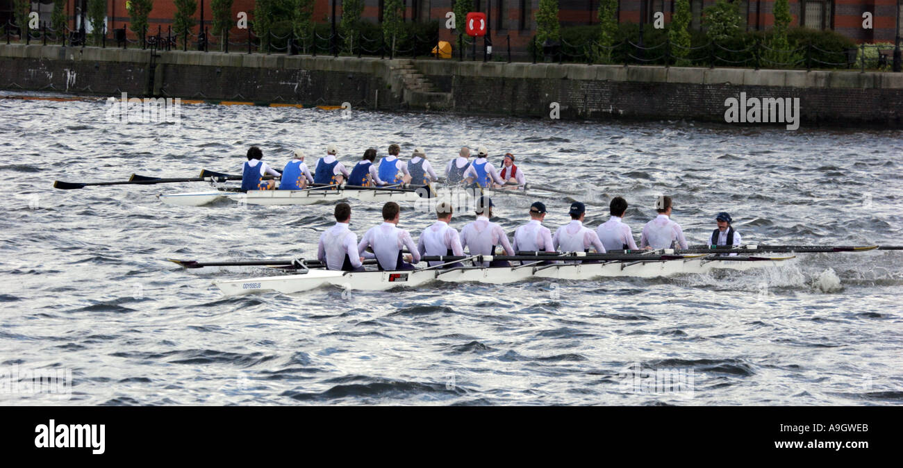 Two Cities Boat Race The University of Manchester and The University of Salford held at Salford Quays May 8 2005 UK Stock Photo