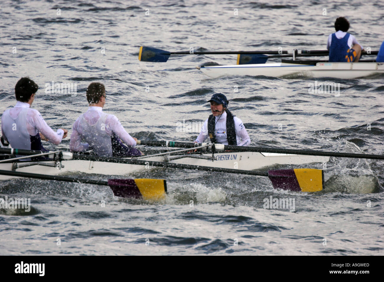 Two Cities Boat Race The University of Manchester and The University of Salford held at Salford Quays May 8 2005 UK Stock Photo