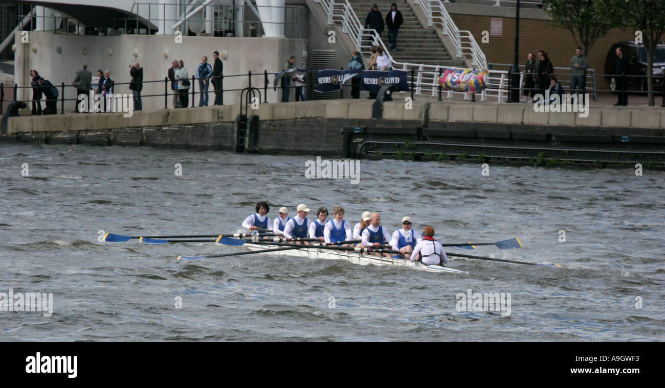 Two Cities Boat Race The University of Manchester and The University of Salford held at Salford Quays May 8 2005 UK Stock Photo