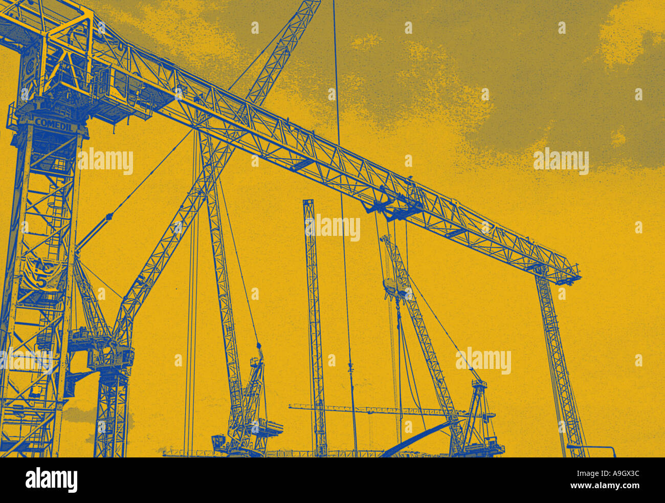 a large collection of cranes in the building site of the cross channel ...