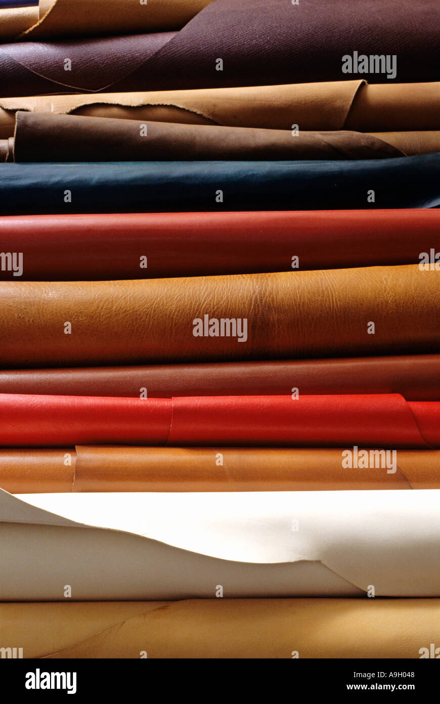 Rolls of coloured leather Stock Photo Alamy