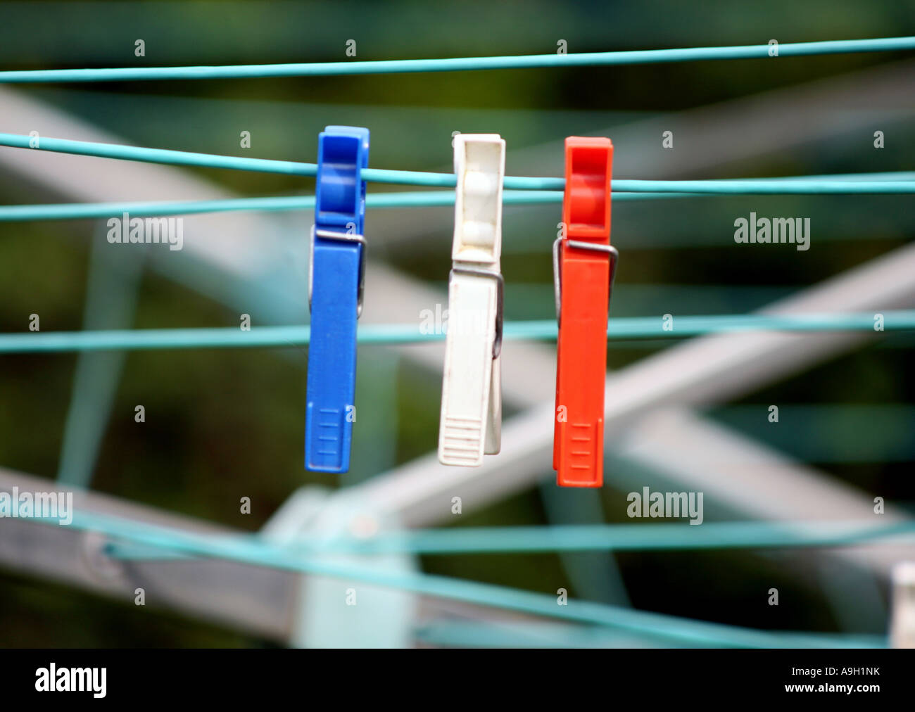 clothes pegs on a French washing line Stock Photo Alamy