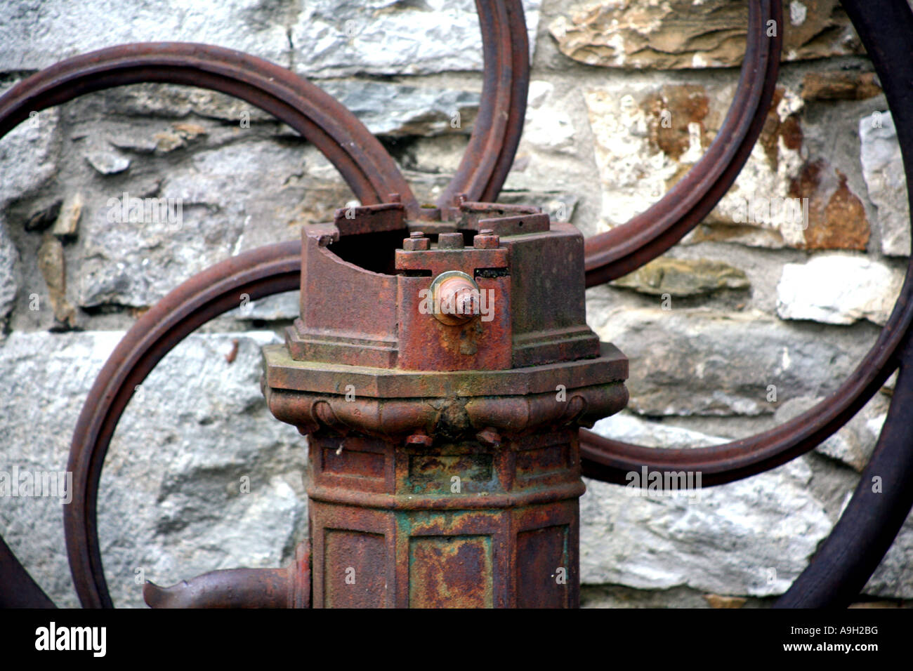 Close up of old water pump handle in French village 2007 Stock Photo