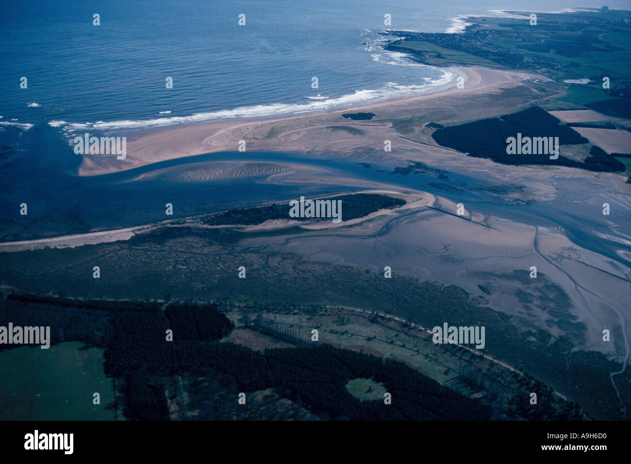 Scenery Estuaries John Muir Country Park E Lothian showing saltmarsh sandflats spits Stock Photo