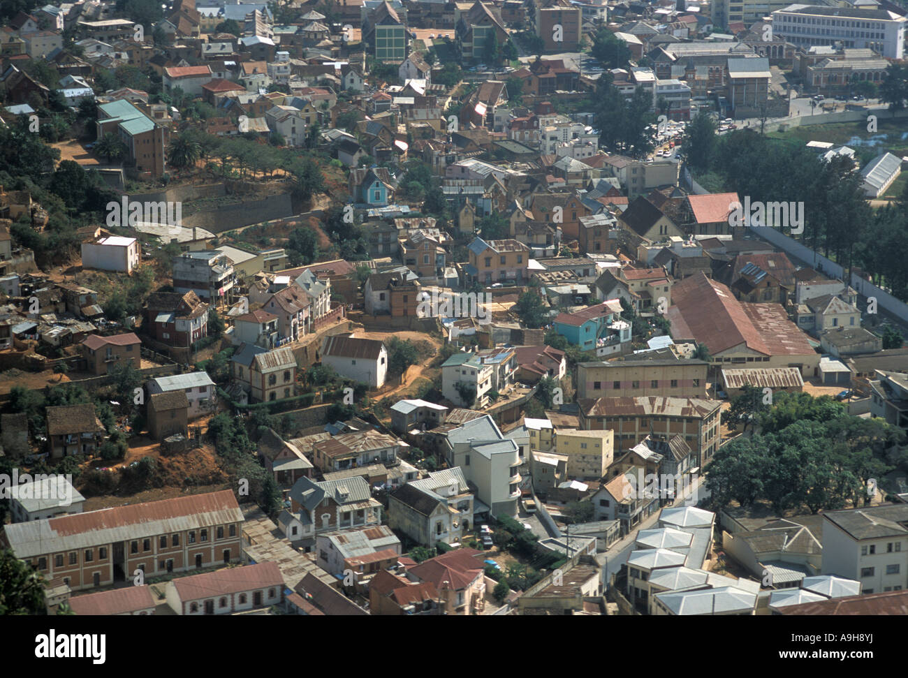 Views of Antananarivo Madagascar with housing and rooftops Stock Photo