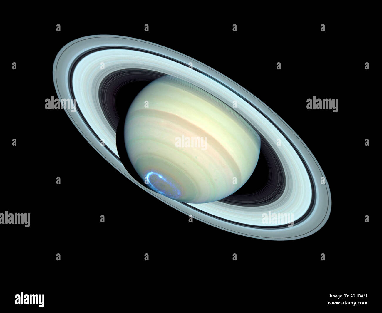 Saturn Aurora from the Hubble Space Telescope Stock Photo