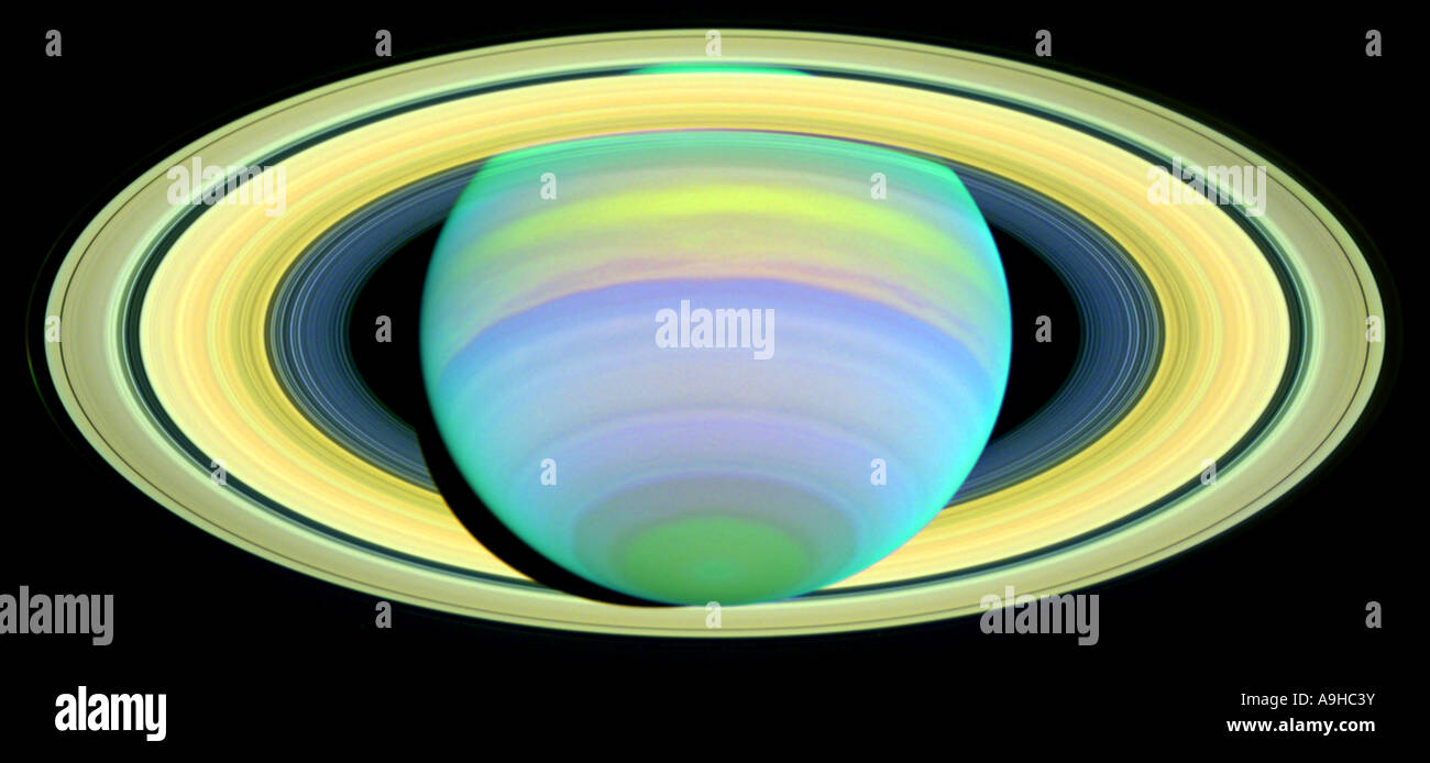 Saturns Rings in Ultraviolet Light from the Hubble Space Telescope Stock Photo