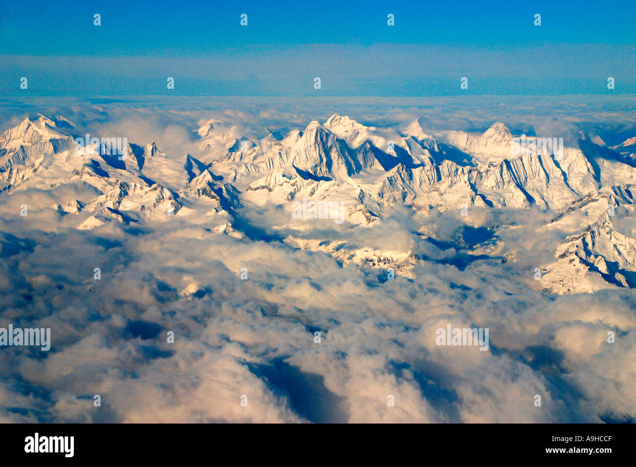Swiss alps aerial photo flight from Zurich to Lugano Stock Photo