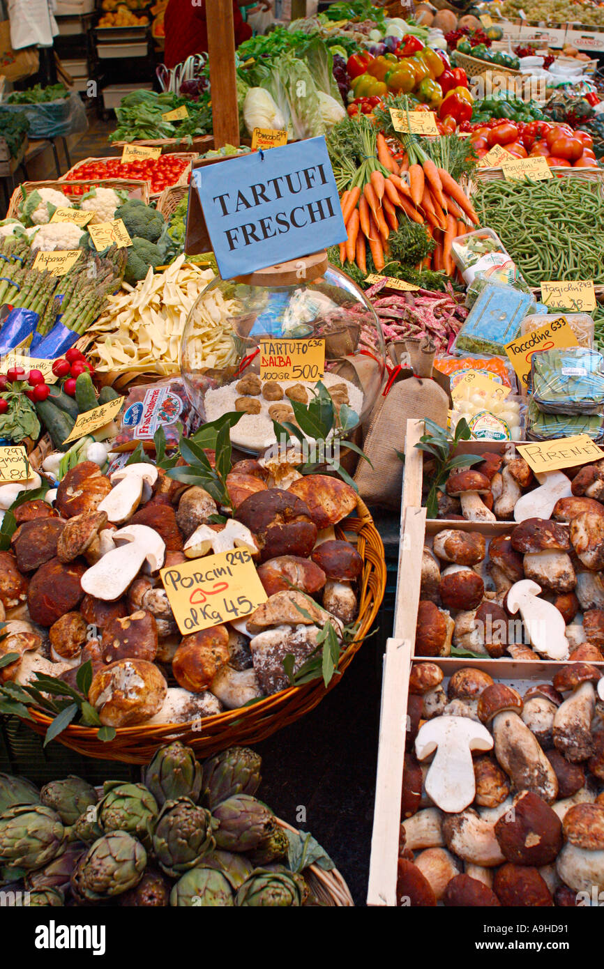 Switzerland Tessin Lugano old city center Via Pessina fruit and vegetable stall delicatessen outdoor Stock Photo