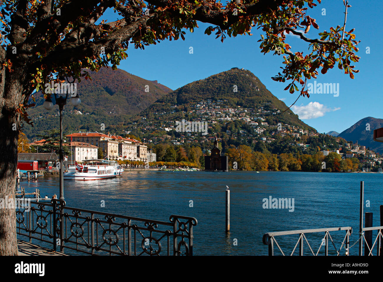 Switzerland Lugano Lake promenade Monte Bre  Stock Photo