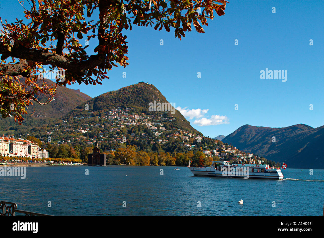 Switzerland Lugano Lake promenade Monte Bre  Stock Photo
