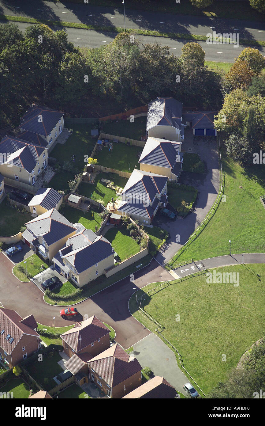 Aerial view of housing in a small cul-de-sac Stock Photo
