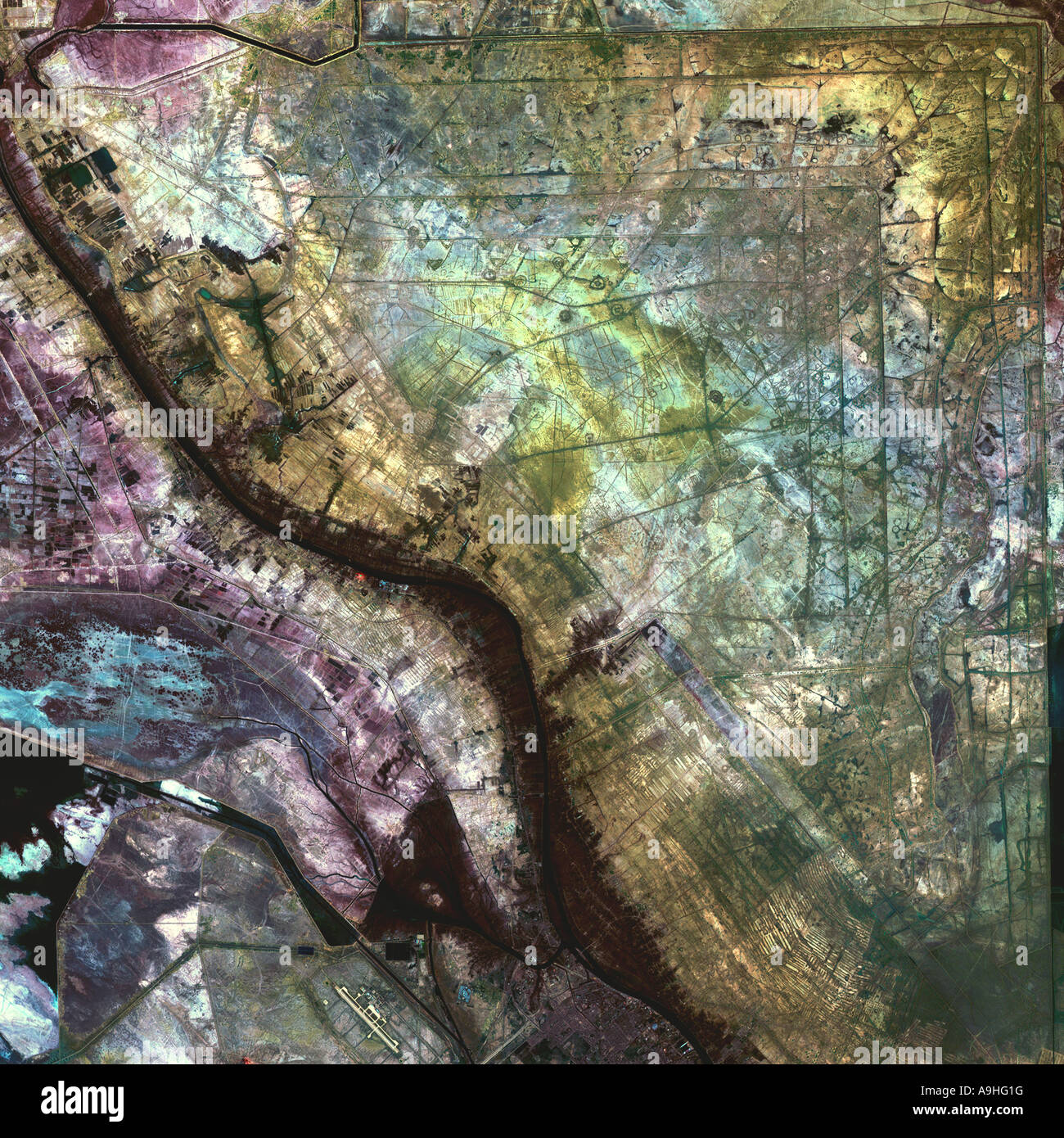 North of the city of Basrah Iraq as seen from Space Stock Photo