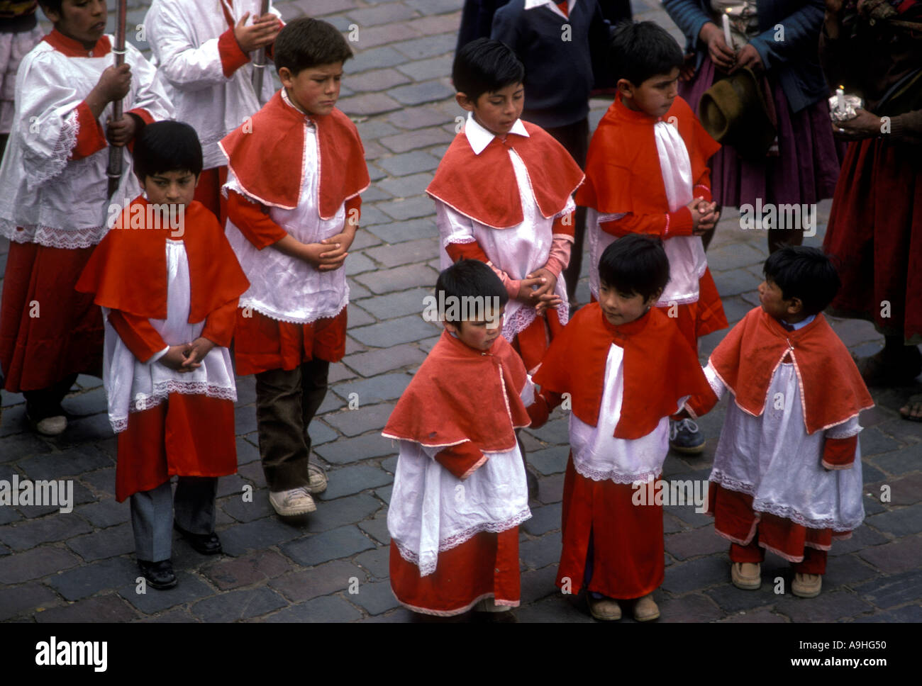 Choirboys in procession for Corpus Christi Cuzco Peru Stock Photo