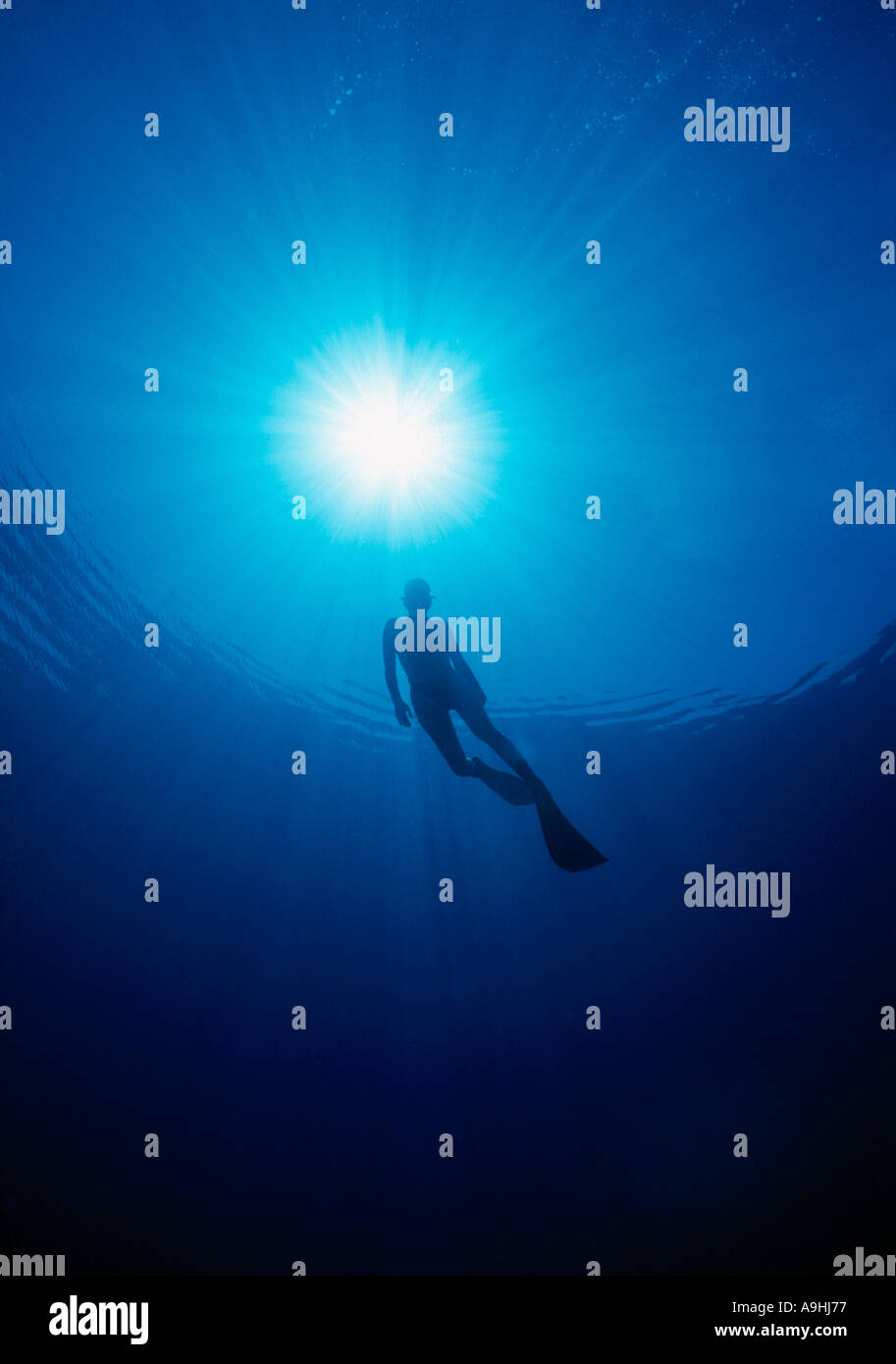 Diver silhouette underwater Stock Photo